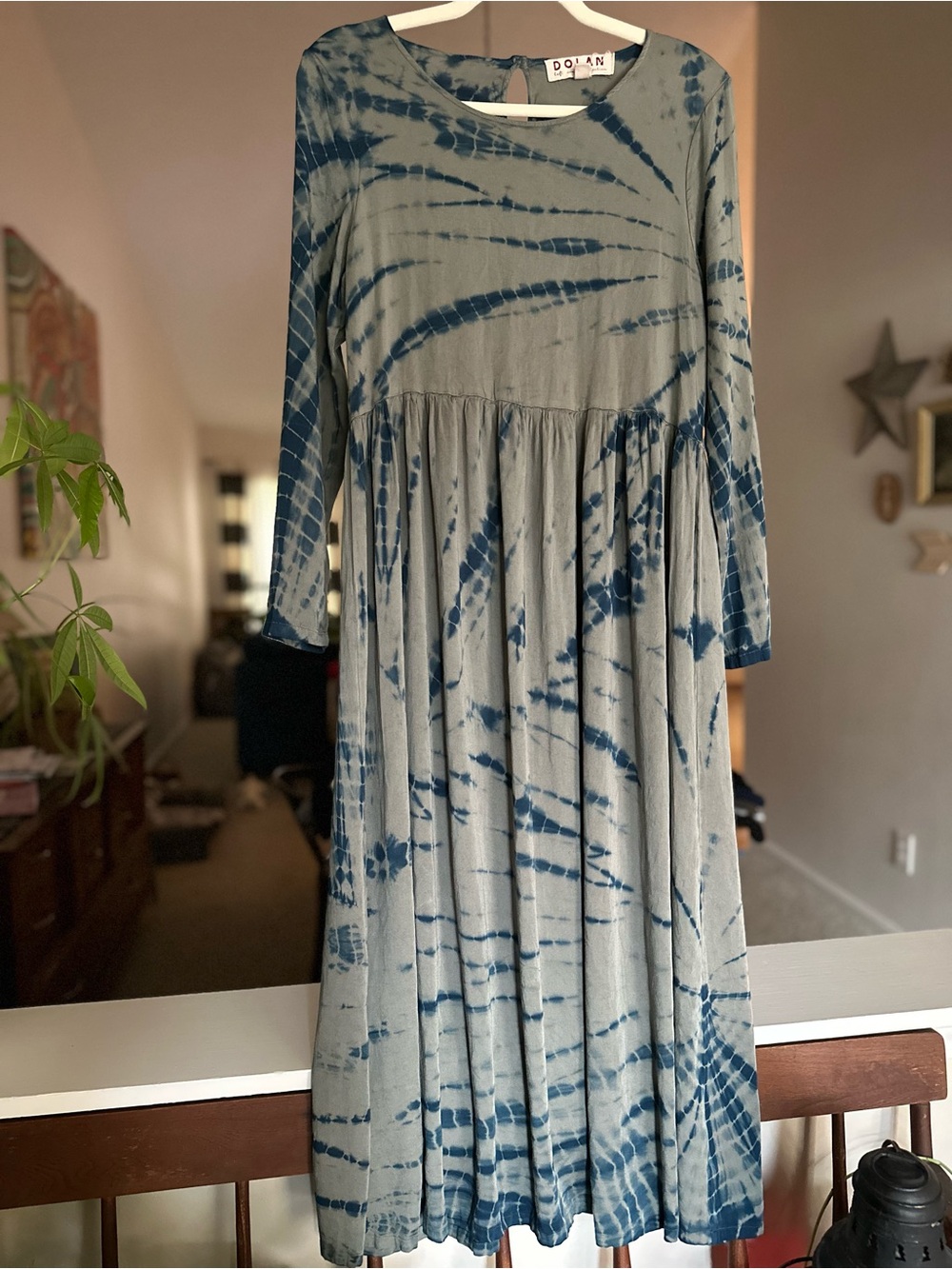 Dolan Olive & Blue Tie-Dye Long Sleeve Midi Dress